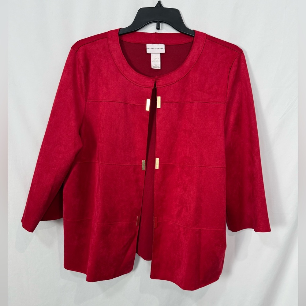 Alfred Dunner Park Place Gold Tone Embellished Faux Suede Jacket 3/4 Sleeve Lgr